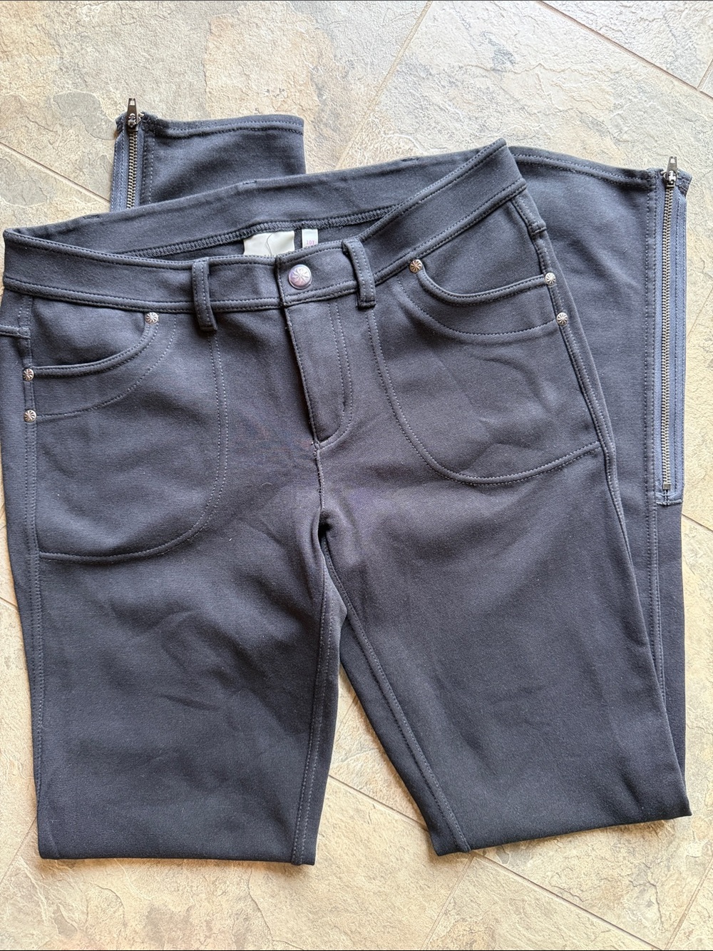 Athleta Black Skinny Pants with Ankle Zippers- 10Tall